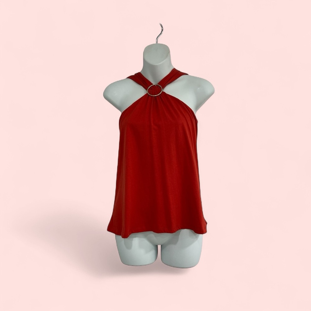 Michael Kors Crimson Halter Top with Gold Circle Detail Shirt Tunic Size Large